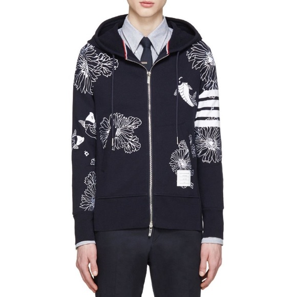 Thom Browne Koi & Chrysanthemum Embroidered Classic 4-Bar Hoodie - Picture 16 of 16